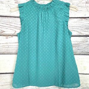 J.Crew Swiss Dot Ruffle Sleeveless Blouse Teal Women’s S